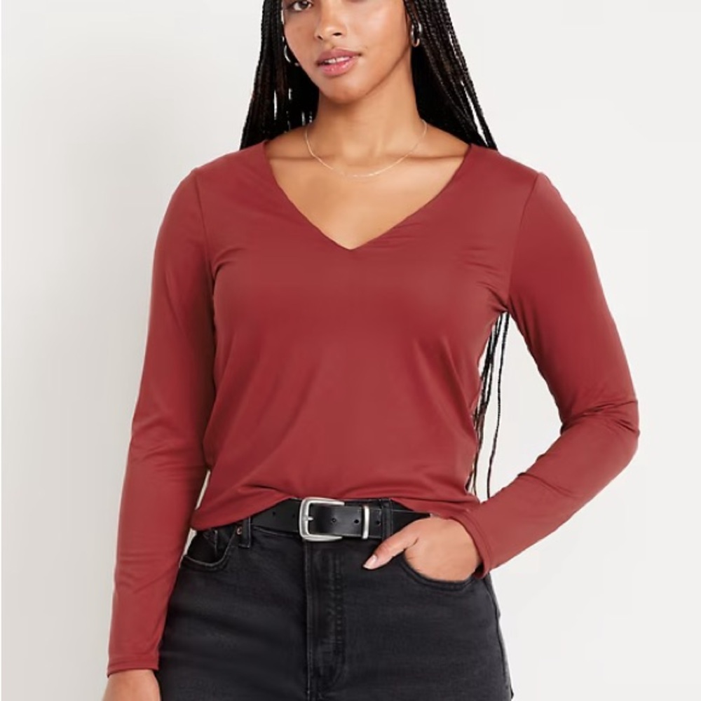 Old Navy Red V-Neck Long Sleeve Top